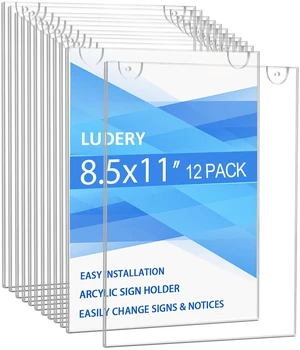 Acrylic Sign Holder 8.5 x 11 Vertical, Wall Mount Document Holder, Clear Plastic Picture Frame with Tape Adhesive and Screws for Office, Home, Store, Restaurant - 12 Pack Acrylic Sign Holder 8.5 x 11 Vertical, Wall Mount Document Holder, Clear Plastic Picture Frame with Tape Adhesive and Screws for Office, Home, Store, Restaurant - 12 Pack