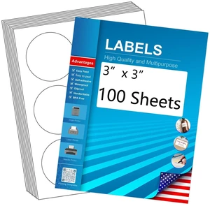 3" Round Blank Printable Labels, Adhesive Circles for Inkjet Printing | 6 Per Sheet, Matte White (Pack of 100), HB-C006 3" Round Blank Printable Labels, Adhesive Circles for Inkjet Printing | 6 Per Sheet, Matte White (Pack of 100), HB-C006