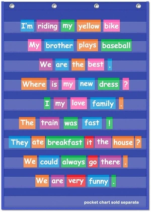 Standard Pocket Charts, Clear 10 Pocket Chart for Teacher Lessons in a Classroom or Home Use Fits Standard 3" Sentence Strips and Word Cards, Blue, Nylon Standard Pocket Charts, Clear 10 Pocket Chart for Teacher Lessons in a Classroom or Home Use Fits Standard 3" Sentence Strips and Word Cards, Blue, Nylon