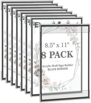 8 Pack 8.5 x 11 Acrylic Sign Holder Wall Mount, Black Acrylic Picture Frame for Photo Menu Flyer Display, Wedding Party Home Hotel Store(with Adhesive Tape) 8 Pack 8.5 x 11 Acrylic Sign Holder Wall Mount, Black Acrylic Picture Frame for Photo Menu Flyer Display, Wedding Party Home Hotel Store(with Adhesive Tape)