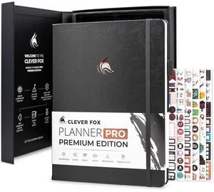 Planner PRO Premium, Undated Weekly, Daily, Budget, Silver Black 8.5x11" Not dated, Eco leather hardcover, box, stickers, Detailed vision & goal setter, Weekly pages & Monthly calendars Planner PRO Premium, Undated Weekly, Daily, Budget, Silver Black 8.5x11" Not dated, Eco leather hardcover, box, stickers, Detailed vision & goal setter, Weekly pages & Monthly calendars
