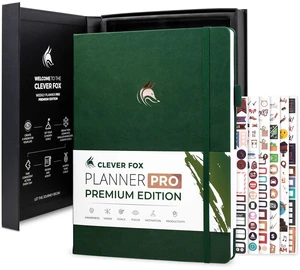Planner PRO Premium, Undated Weekly, Daily, Budget, Forest Green 8.5x11" Not dated, Eco leather hardcover, box, stickers, Detailed vision & goal setter, Weekly pages & Monthly calendars Planner PRO Premium, Undated Weekly, Daily, Budget, Forest Green 8.5x11" Not dated, Eco leather hardcover, box, stickers, Detailed vision & goal setter, Weekly pages & Monthly calendars