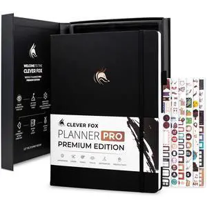 Planner PRO Premium, Undated Weekly, Daily, Budget, Black 8.5x11" Not dated, Eco leather hardcover, box, stickers, Detailed vision & goal setter, Weekly pages & Monthly calendars Planner PRO Premium, Undated Weekly, Daily, Budget, Black 8.5x11" Not dated, Eco leather hardcover, box, stickers, Detailed vision & goal setter, Weekly pages & Monthly calendars