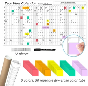 Large Dry Erase Wall Calendar - 24"x 45" Undated 12-Month Yearly Wall Calendar for Home, Office, Classroom - 50 Reusable Dry Erase Color Tabs Included Large Dry Erase Wall Calendar - 24"x 45" Undated 12-Month Yearly Wall Calendar for Home, Office, Classroom - 50 Reusable Dry Erase Color Tabs Included