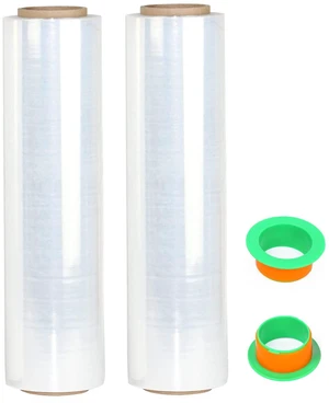 2-Pack Clear Stretch Wrap 18" x 1000 Feet 80 Gauge Industrial Strength with Plastic Handle, Plastic Pallet Supplies Durable Self-Adhering for Packing, Moving, Heavy Duty Shrink Film Rolls 2-Pack Clear Stretch Wrap 18" x 1000 Feet 80 Gauge Industrial Strength with Plastic Handle, Plastic Pallet Supplies Durable Self-Adhering for Packing, Moving, Heavy Duty Shrink Film Rolls