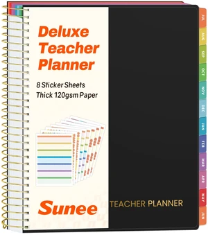 Deluxe Teacher Planner 2026-2027, Lesson Planner Book with 7 Periods Jul 2026 - Jun 2027, 8.5" x 11" Daily Weekly and Monthly Organizers with Colorful Tabs, Planning Stickers,120gms Paper, Black Deluxe Teacher Planner 2026-2027, Lesson Planner Book with 7 Periods Jul 2026 - Jun 2027, 8.5" x 11" Daily Weekly and Monthly Organizers with Colorful Tabs, Planning Stickers,120gms Paper, Black