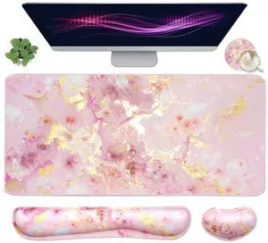 Large Mouse Pad and Keyboard Wrist Rest, Desk Pad for Keyboard and Mouse, 4-in-1 Large Gaming Mouse Pad with Wrist Support, Non-Slip Desk Mat for Home Office Study Game-Pink Gold Marble Large Mouse Pad and Keyboard Wrist Rest, Desk Pad for Keyboard and Mouse, 4-in-1 Large Gaming Mouse Pad with Wrist Support, Non-Slip Desk Mat for Home Office Study Game-Pink Gold Marble