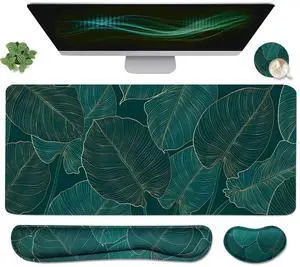 Ergonomic Large Mouse Pad and Keyboard Wrist Rest, Desk Pad for Keyboard and Mouse, 4-in-1 Large Gaming Mouse Pad with Wrist Support for Home Office Study Game-Green Leaves Ergonomic Large Mouse Pad and Keyboard Wrist Rest, Desk Pad for Keyboard and Mouse, 4-in-1 Large Gaming Mouse Pad with Wrist Support for Home Office Study Game-Green Leaves
