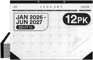 Desk Calendar 2026-2027 Large 22x17 Desk Calendar Jan 2026 - Jun 2027 Desk Blotter To-do List Planner (Black & White 12 Pack) Desk Calendar 2026-2027 Large 22x17 Desk Calendar Jan 2026 - Jun 2027 Desk Blotter To-do List Planner (Black & White 12 Pack)