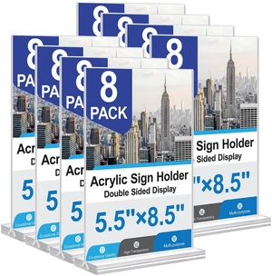 Acrylic Sign Holder 5.5x8.5 Inches 8 Pack, Double Sided Vertical Clear Display Stand, Plastic Frame Flyer Holder for Tabletop, Office, Restaurant, Store Acrylic Sign Holder 5.5x8.5 Inches 8 Pack, Double Sided Vertical Clear Display Stand, Plastic Frame Flyer Holder for Tabletop, Office, Restaurant, Store