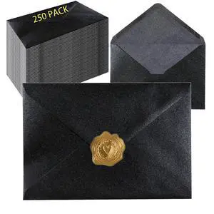 A7 Black 5x7 Envelopes 250Pcs, 120g Pearl Paper with Gold Stickers Premium 120g Pearl Glitter Paper, Printable & Writable, for Wedding Invitations, Baby Shower, Christmas, Graduation Party A7 Black 5x7 Envelopes 250Pcs, 120g Pearl Paper with Gold Stickers Premium 120g Pearl Glitter Paper, Printable & Writable, for Wedding Invitations, Baby Shower, Christmas, Graduation Party