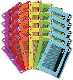 30 Pencil Pouches, 3 Ring, Mesh Window, Assorted 9.8 x 7.4 in Nylon Pouch and Pencil Case, Double Zipper, Mesh Window, 3 Ring, for Binders and School Supplies 30 Pencil Pouches, 3 Ring, Mesh Window, Assorted 9.8 x 7.4 in Nylon Pouch and Pencil Case, Double Zipper, Mesh Window, 3 Ring, for Binders and School Supplies