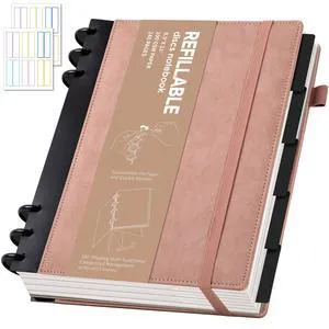 Refillable Notebooks for Work 5 Subject with Removable Dividers Tabs Pink,240 Pages Hardcover Leather Journals for Writing Large Discbound Planner Colleged Ruled Paper for Women Men,8.58 x 11 Refillable Notebooks for Work 5 Subject with Removable Dividers Tabs Pink,240 Pages Hardcover Leather Journals for Writing Large Discbound Planner Colleged Ruled Paper for Women Men,8.58 x 11