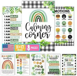 8 Calming Corner Classroom Must Haves, Coping & Feelings Poster for Kids Calm Corner Posters with Emotions Chart, School Counselor Mental Health Posters, Feelings Wheel Calming Classroom Decor 8 Calming Corner Classroom Must Haves, Coping & Feelings Poster for Kids Calm Corner Posters with Emotions Chart, School Counselor Mental Health Posters, Feelings Wheel Calming Classroom Decor