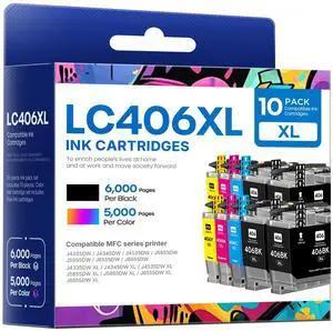 LC406XL LC406 Ink Cartridges Compatible for Brother LC406XL LC 406XL LC 406 Ink for MFC-J4335DW MFC-J5855DW MFC-J4535DW MFC-J4345DW MFC-J5955DW Printer (10 Pack, 4 BK, 2 C, 2 M, 2 Y) LC406XL LC406 Ink Cartridges Compatible for Brother LC406XL LC 406XL LC 406 Ink for MFC-J4335DW MFC-J5855DW MFC-J4535DW MFC-J4345DW MFC-J5955DW Printer (10 Pack, 4 BK, 2 C, 2 M, 2 Y)