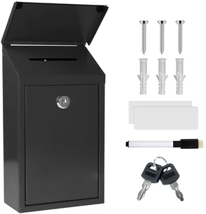 Metal Cash Box 10.2" with 2 Magnetic Whiteboard, Black Money Box 2 Reusable Magnetic Board, 1 Dry-Erase Marker, Waterproof Lid, 3.94in Slot, Wall-mounted, 3 Keys for Farm Stands & Donation Metal Cash Box 10.2" with 2 Magnetic Whiteboard, Black Money Box 2 Reusable Magnetic Board, 1 Dry-Erase Marker, Waterproof Lid, 3.94in Slot, Wall-mounted, 3 Keys for Farm Stands & Donation