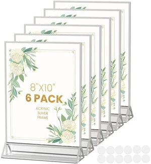8X10 Silver Picture Frames Double-Sided Acrylic Sign Holder, 6PCS 8X10 Silver Frames for Menu Holder Wedding Table Number Holder Christmas Photo Frames with Clear Sticky Dots 8X10 Silver Picture Frames Double-Sided Acrylic Sign Holder, 6PCS 8X10 Silver Frames for Menu Holder Wedding Table Number Holder Christmas Photo Frames with Clear Sticky Dots