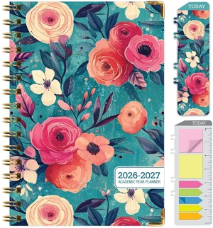HARDCOVER Academic Year 2026-2027 Planner: 14 Months (May 2026 Through June 2027) 5.5"x 8" Daily Weekly Monthly Planner Yearly Agenda. Bookmark, Pocket Folder and Sticky Note Set (Teal Floral) HARDCOVER Academic Year 2026-2027 Planner: 14 Months (May 2026 Through June 2027) 5.5"x 8" Daily Weekly Monthly Planner Yearly Agenda. Bookmark, Pocket Folder and Sticky Note Set (Teal Floral)