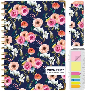 HARDCOVER Academic Year 2026-2027 Planner: 14 Months (May 2026 Through June 2027) 5.5"x 8" Daily Weekly Monthly Planner Yearly Agenda. Bookmark, Pocket Folder and Sticky Note Set (Small Navy Floral) HARDCOVER Academic Year 2026-2027 Planner: 14 Months (May 2026 Through June 2027) 5.5"x 8" Daily Weekly Monthly Planner Yearly Agenda. Bookmark, Pocket Folder and Sticky Note Set (Small Navy Floral)