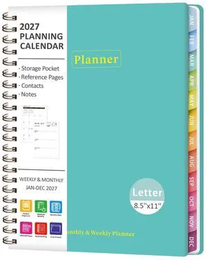 2027 Planner, Weekly and Monthly Calendar Planner Book, JAN 2027 - DEC 2027 Letter(8.5'' x 11''), Hardcover, Sprial Bound, Inner Pocket, Office and School Use, Back to School Supplies 2027 Planner, Weekly and Monthly Calendar Planner Book, JAN 2027 - DEC 2027 Letter(8.5'' x 11''), Hardcover, Sprial Bound, Inner Pocket, Office and School Use, Back to School Supplies