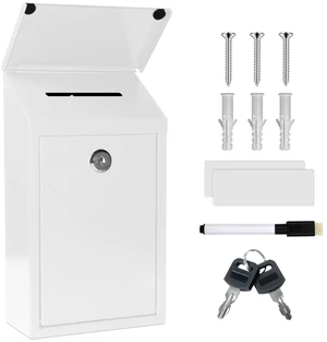 Metal Cash Box 10.2" with 2 Magnetic Whiteboard, White 2 Reusable Magnetic Board, 1 Dry-Erase Marker, Waterproof Lid, 3.94in Slot, 3 Keys for Farm Stands & Donation Metal Cash Box 10.2" with 2 Magnetic Whiteboard, White 2 Reusable Magnetic Board, 1 Dry-Erase Marker, Waterproof Lid, 3.94in Slot, 3 Keys for Farm Stands & Donation