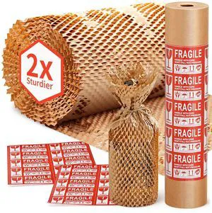 Honeycomb Packing Paper, 15" x 131' Bubble Wrap Roll for Packing Eco-Friendly Honeycomb Packing Paper, Durable Cushioning For Shipping&Moving, W/ 20 Fragile Sticker Labels For Fragile Goods Honeycomb Packing Paper, 15" x 131' Bubble Wrap Roll for Packing Eco-Friendly Honeycomb Packing Paper, Durable Cushioning For Shipping&Moving, W/ 20 Fragile Sticker Labels For Fragile Goods