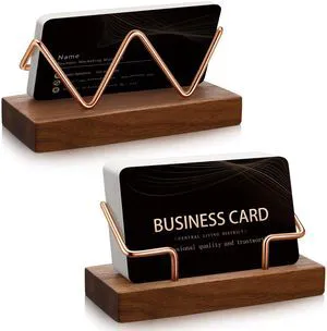 2 Pieces Wood Business Card Holder for Desk,Walnut Color, Rose Gold Wooden Holders with Metal Stand, Office Desktop Organizer, Card Reception Display, Vertical Easy Access Design 2 Pieces Wood Business Card Holder for Desk,Walnut Color, Rose Gold Wooden Holders with Metal Stand, Office Desktop Organizer, Card Reception Display, Vertical Easy Access Design