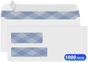 1000 Pack #9 Double Window Self-Seal Envelopes, Security Tinted Size 3 7/8 X 8 7/8 Inch, For Quickbooks Invoices, Business Statements & Documents, 24 LB Paper 1000 Pack #9 Double Window Self-Seal Envelopes, Security Tinted Size 3 7/8 X 8 7/8 Inch, For Quickbooks Invoices, Business Statements & Documents, 24 LB Paper