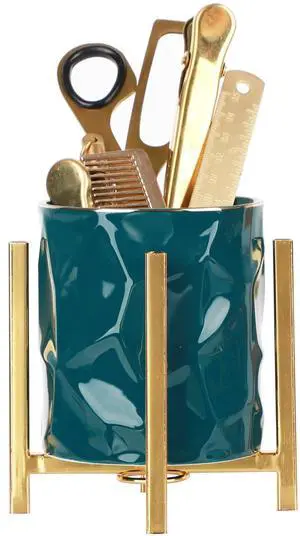 Gold pencil cup Sturdy metal frame with white ceramic pen holder For desks and kitchen appliance holders Gold pencil cup Sturdy metal frame with white ceramic pen holder For desks and kitchen appliance holders