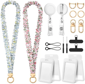 2 Set Flower Scrunchies Lanyards for Id Badges, Stretchy Lanyard for Women Teacher Nurse 2 Set Flower Scrunchies Lanyards for Id Badges, Stretchy Lanyard for Women Teacher Nurse