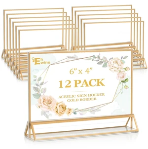12 Pack Acrylic Sign Holder 4 x 6 Horizontal, Double-Sided Stand up Table Top Sign Holders, Gold Acrylic Picture Frame Menu Flyer Paper Holder Display Stand for Office Business Store Wedding Party 12 Pack Acrylic Sign Holder 4 x 6 Horizontal, Double-Sided Stand up Table Top Sign Holders, Gold Acrylic Picture Frame Menu Flyer Paper Holder Display Stand for Office Business Store Wedding Party