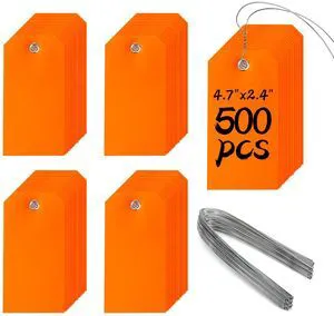 500 Plastic Shipping Tags with Wire - Waterproof Heavy Duty Labels with String Wires - Orange, 4 3/4 x 2 3/8 500 Plastic Shipping Tags with Wire - Waterproof Heavy Duty Labels with String Wires - Orange, 4 3/4 x 2 3/8
