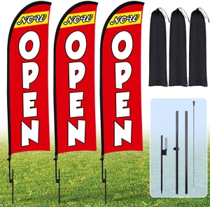 3 Sets 12 ft Now Open Feather Flag Pole Kit for Business Advertising Open Flag Banner Sign with Pole Kit Ground Stake and Portable Bag for Outside Ground, Red 3 Sets 12 ft Now Open Feather Flag Pole Kit for Business Advertising Open Flag Banner Sign with Pole Kit Ground Stake and Portable Bag for Outside Ground, Red