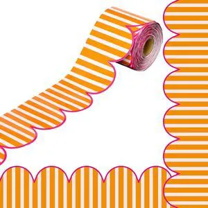 69 Ft Pink Orange Striped Bulletin Board Border, Scalloped Trim Orange White Stripes, Scalloped Die Cut Edge, Back to School Trim for Bulletin Boards, Chalkboards and Whiteboards 69 Ft Pink Orange Striped Bulletin Board Border, Scalloped Trim Orange White Stripes, Scalloped Die Cut Edge, Back to School Trim for Bulletin Boards, Chalkboards and Whiteboards
