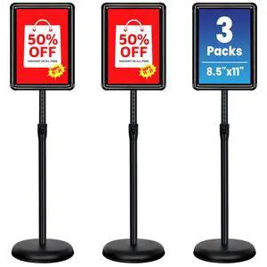 3Pack 8.5x11 Sign Holder Stand,Adjustable Floor Standing Sign Holder Pedestal Poster Stand, Adjustable Height, Vertical/Horizontal Snap-Open Frame, Business & Store Sign Stand for Display, Black 3Pack 8.5x11 Sign Holder Stand,Adjustable Floor Standing Sign Holder Pedestal Poster Stand, Adjustable Height, Vertical/Horizontal Snap-Open Frame, Business & Store Sign Stand for Display, Black