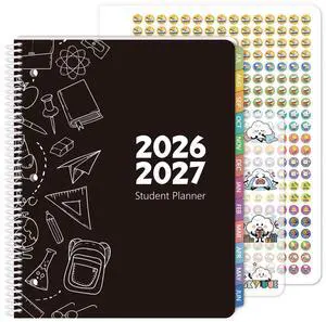 Student Planner 2026-2027 with 3-Hole Punch Middle School Academic Monthly & Weekly Planner, Spiral Bound, Tabbed Months, Study Reference Pages, Pocket & Stickers Included, Black Student Planner 2026-2027 with 3-Hole Punch Middle School Academic Monthly & Weekly Planner, Spiral Bound, Tabbed Months, Study Reference Pages, Pocket & Stickers Included, Black