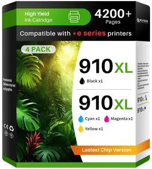 910XL Ink Cartridges Combo Pack Compatible for HP 910 XL 8015e 8025e 910XL Ink Work for HP OfficeJet 8015e 8025e 8022e 8010 8015 OfficeJet Pro 8020 8025 8028e 8035e (BK, C, M, Y, 4 Pack) 910XL Ink Cartridges Combo Pack Compatible for HP 910 XL 8015e 8025e 910XL Ink Work for HP OfficeJet 8015e 8025e 8022e 8010 8015 OfficeJet Pro 8020 8025 8028e 8035e (BK, C, M, Y, 4 Pack)