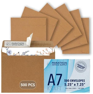 MOS Kraft 5x7 Invitation Envelopes A7 (5.25 x 7.25 Inch) 500 Pack, Self-Seal Heavyweight Brown Envelopes for 5x7 Cards, Photos, Rustic Wedding Invitations, Baby Shower MOS Kraft 5x7 Invitation Envelopes A7 (5.25 x 7.25 Inch) 500 Pack, Self-Seal Heavyweight Brown Envelopes for 5x7 Cards, Photos, Rustic Wedding Invitations, Baby Shower