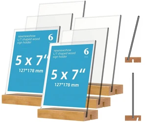 5"x7" Acrylic Sign Holder with Wood Base Wood Sign Holder Vertical or Slant Back Display for Store Office (6pack) 5"x7" Acrylic Sign Holder with Wood Base Wood Sign Holder Vertical or Slant Back Display for Store Office (6pack)
