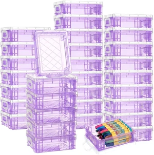 32 Pcs Plastic Crayon Boxes Bulk, Purple Stackable Crayon Holder Case with Snap Lids, Pen Pencil Container Organizer, for Art Craft School Classroom Office Supply 32 Pcs Plastic Crayon Boxes Bulk, Purple Stackable Crayon Holder Case with Snap Lids, Pen Pencil Container Organizer, for Art Craft School Classroom Office Supply