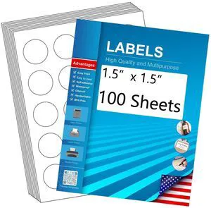1.5" Round Blank Printable Labels, Adhesive Circles for Inkjet Printing | 20 Per Sheet, Matte White (Pack of 100) 1.5" Round Blank Printable Labels, Adhesive Circles for Inkjet Printing | 20 Per Sheet, Matte White (Pack of 100)