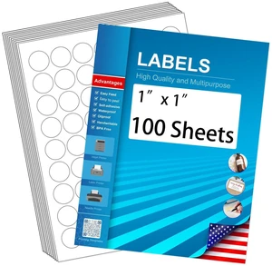 1" Circle Sticker Labels, Round Printable Sticker Labels to Write On, Sticker Paper for Inkjet Printer, (63 Labels/Sheet), 100 Sheets 1" Circle Sticker Labels, Round Printable Sticker Labels to Write On, Sticker Paper for Inkjet Printer, (63 Labels/Sheet), 100 Sheets