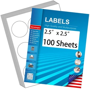 2.5" Circle Sticker Labels, Round Printable Sticker to Write On, Sticker Paper for Inkjet Printer, (9 Labels/Sheet), 100 Sheets 2.5" Circle Sticker Labels, Round Printable Sticker to Write On, Sticker Paper for Inkjet Printer, (9 Labels/Sheet), 100 Sheets