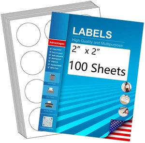 2" Round Blank Printable Labels, Adhesive Circles for Inkjet Printing | 12 Per Sheet, Matte White (Pack of 100) 2" Round Blank Printable Labels, Adhesive Circles for Inkjet Printing | 12 Per Sheet, Matte White (Pack of 100)