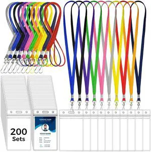 200 Set Name Tag Lanyards with ID Holders Bulk Multicolor Clear Plastic ID Name Badge Holders Cruise Lanyards Clip Waterproof for Adult Kid Business Office Back to School Supplies 200 Set Name Tag Lanyards with ID Holders Bulk Multicolor Clear Plastic ID Name Badge Holders Cruise Lanyards Clip Waterproof for Adult Kid Business Office Back to School Supplies