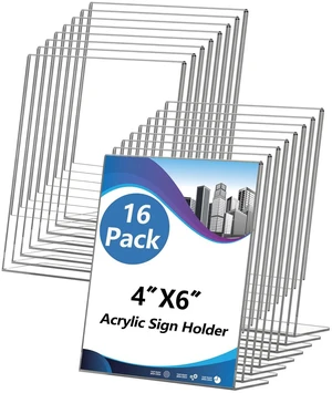 Acrylic Sign Holder 4x6 Inches, 16 Pack Clear Plastic Table Flyer Display Stand, L-Shape Vertical Menu Paper Holder Stand, Clear Picture Photo Flyer Display Stand for Restaurants, Store Fair,Office Acrylic Sign Holder 4x6 Inches, 16 Pack Clear Plastic Table Flyer Display Stand, L-Shape Vertical Menu Paper Holder Stand, Clear Picture Photo Flyer Display Stand for Restaurants, Store Fair,Office