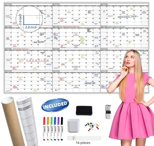 Large Dry Erase Wall Calendar - 60 x 38" Undated Blank Yearly Planner - Giant Whiteboard 12 Month Poster - Premium Laminated Calendar for Classroom, Office, Project & Family Schedule Large Dry Erase Wall Calendar - 60 x 38" Undated Blank Yearly Planner - Giant Whiteboard 12 Month Poster - Premium Laminated Calendar for Classroom, Office, Project & Family Schedule