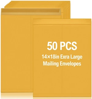 50 Pcs 14'' x 18'' Large Mailing Envelopes 32lb with Gummed Flaps Yellow Heavyweight Kraft Paper, Catalog Jumbo Size for Documents, Office Storage and Organizing Supplies, Self-seal Flap 50 Pcs 14'' x 18'' Large Mailing Envelopes 32lb with Gummed Flaps Yellow Heavyweight Kraft Paper, Catalog Jumbo Size for Documents, Office Storage and Organizing Supplies, Self-seal Flap