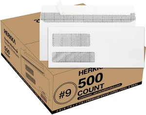 #9 Double Window Security Envelopes, No.9 Double Window Business Envelopes Designed for Invoices and Business Statements - Number 9 Size 3 7/8 Inch X 8 7/8 Inch - 24 LB - 500 Pack #9 Double Window Security Envelopes, No.9 Double Window Business Envelopes Designed for Invoices and Business Statements - Number 9 Size 3 7/8 Inch X 8 7/8 Inch - 24 LB - 500 Pack