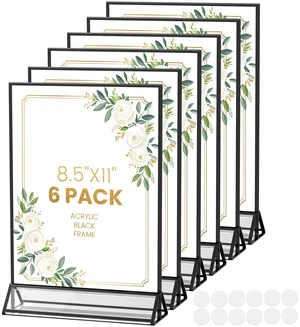 Acrylic Sign Holder 8.5X11 Double-Sided Black Picture Frames Acrylic Frames for Wedding Table Numbers Photo Frames Flyers Menu with Removable Sticky Dots,6 Pack Acrylic Sign Holder 8.5X11 Double-Sided Black Picture Frames Acrylic Frames for Wedding Table Numbers Photo Frames Flyers Menu with Removable Sticky Dots,6 Pack
